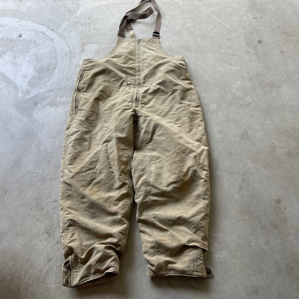 Vintage US Navy NAF 1169-3 Alpaca Lined Deck Bib Overalls Khaki Large Talon